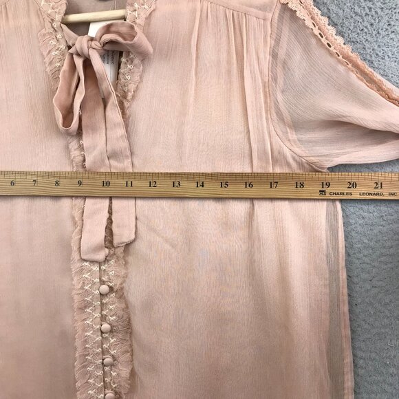 New Sundance Womens Sophia Blouse XS Peach Lace Long Sleeve Button Detail - Picture 9 of 11